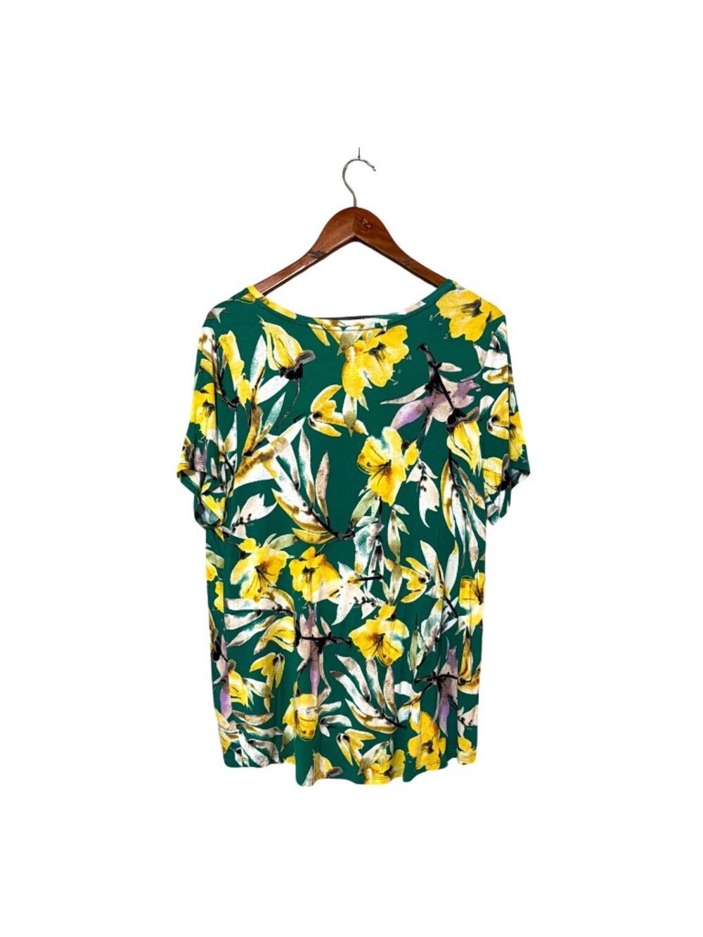 Evri Womens OX Floral Green & Yellow Modern Tee Stretch Short Sleeve Cruise - Picture 2 of 5